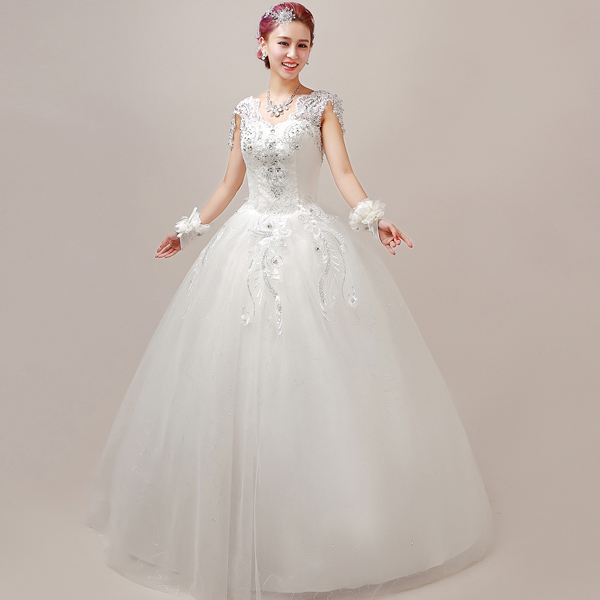 5Cgo  35876157049 新娘結婚禮服敬酒晚禮服大碼韓式蕾絲雙肩綁帶簡約顯瘦婚紗禮服 伴娘服  GSX80200