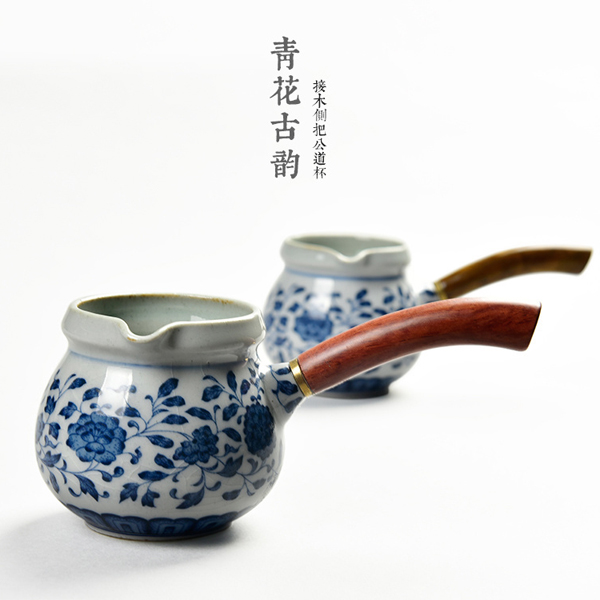 5Cgo 536499860361 粗陶功夫茶具進口巴花金絲楠木接木側把公道杯開片青花茶壺茶杯分茶器均杯 HJT86000