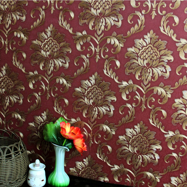 5Cgo 37231154872歐式大馬士革復古紅色牆紙立體深壓紋客廳臥室電視背景3D壁紙 HM64000 