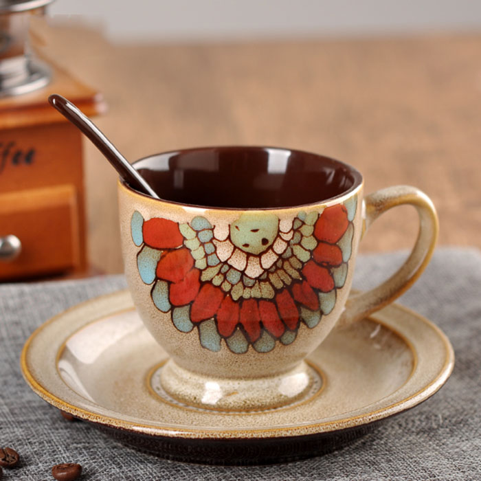 5Cgo 523136659004 悠瓷歐式小咖啡杯碟套裝 創意手繪陶瓷杯子簡約咖啡套具 美式咖啡杯手工製作 XMJ41000