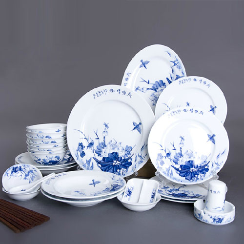 5Cgo 18941638001 景德鎮高白瓷陶瓷青花瓷器56頭中式餐具荷塘月色套裝含碗盤   SHM08600